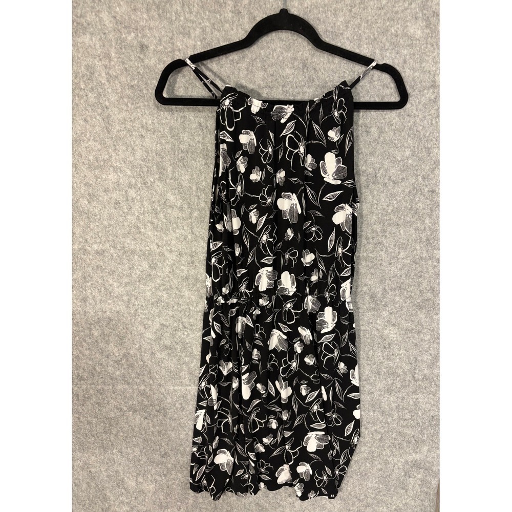 Banana Republic Floral Halter Dress Womens XS Black White Sleeveless Mini Casual
